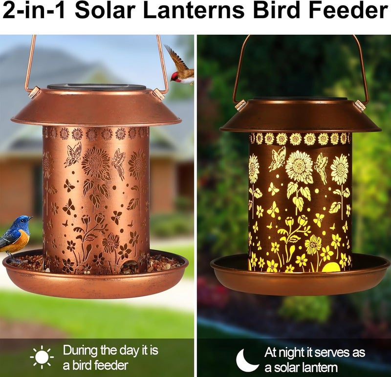 Yardoor Sunflower Solar Bird Feeder for Outdoors Hanging Solar Lanterns Waterproof Metal Wild Bird Feeders Garden Outside Yard Decor Christmas Birthday Gifts for Women Mom (Butterfly - Image 3